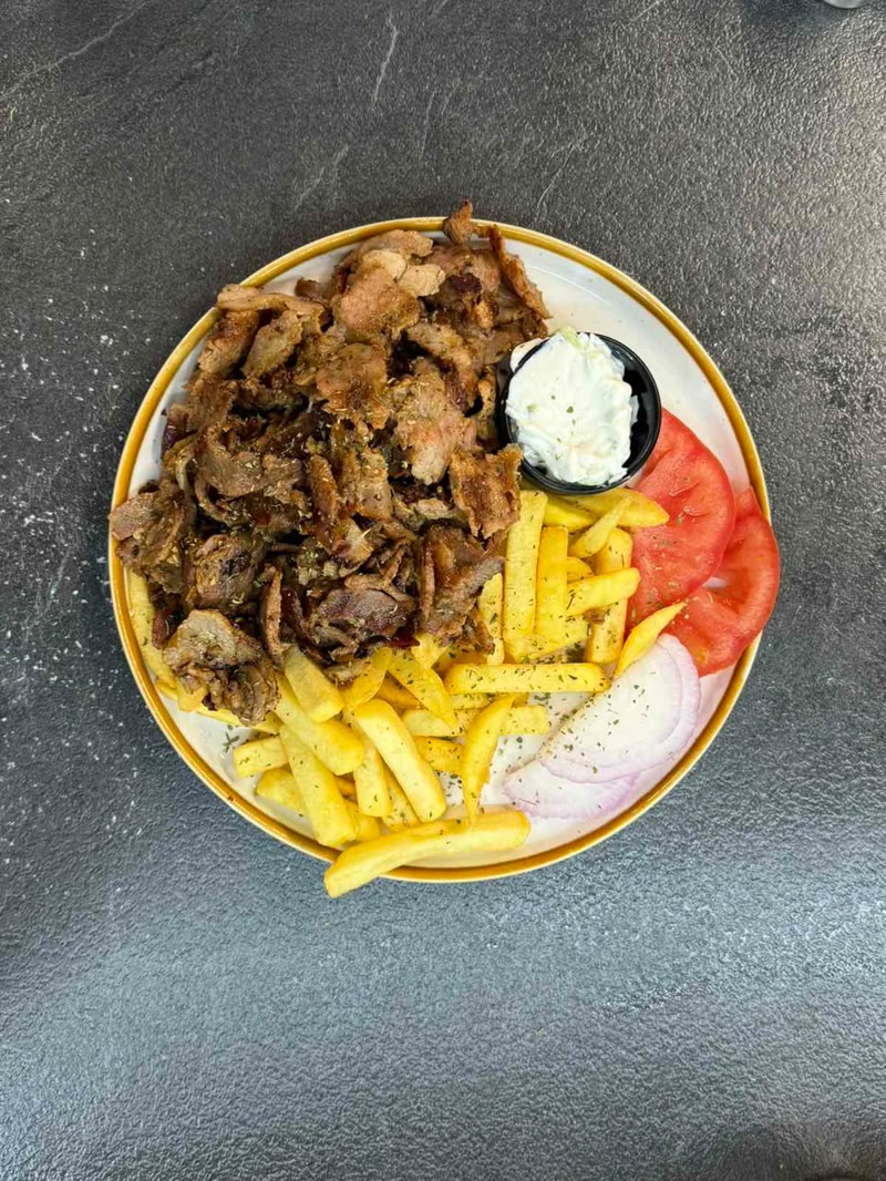 Gyro platter with fries and tzatziki